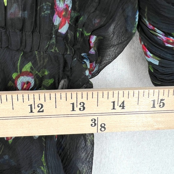 FREE PEOPLE Buttercup Embellished Button Down Top Womens XS Black Sheer Floral - Picture 11 of 12
